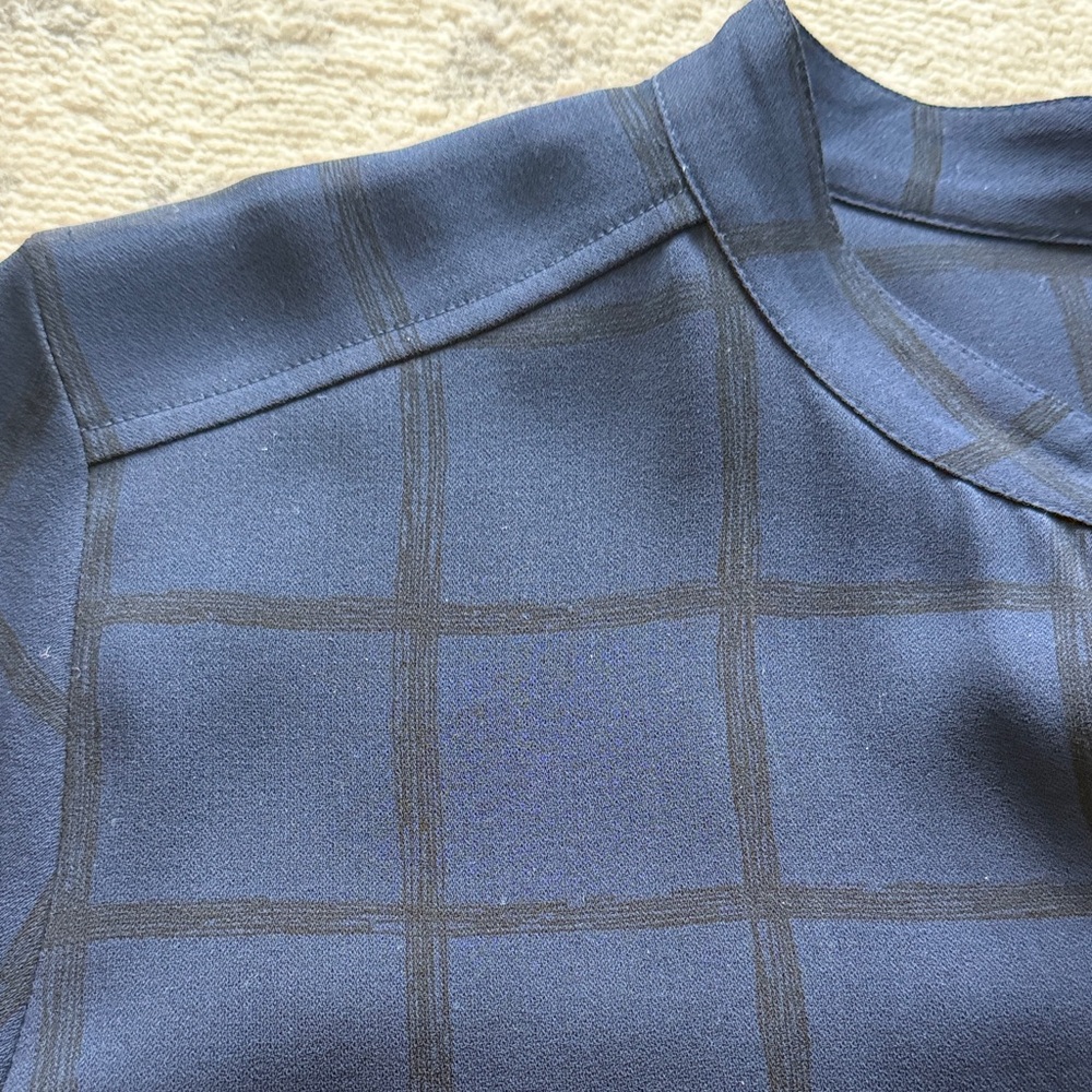 Eileen Fisher Navy Checkered Long Sleeve Shirt Dress - Picture 6 of 6